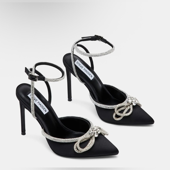 Steve Madden Viable Black Rhinestone Bow Heels – Size 9, Brand New with Box - Picture 4 of 16